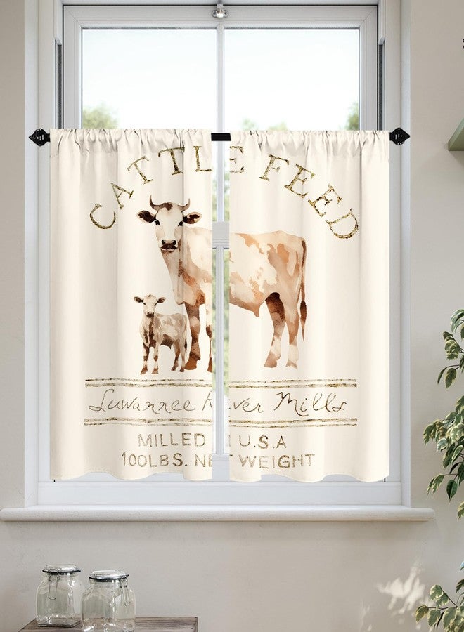 Final Friday Farmhouse Cattle Feed Kitchen Window Curtains Rustic Abstract Animal Cow Bedroom Cafe Rod Pocket Short Curtain Set of 2 Panel Each 27.5W x 39L Satin - Image 1